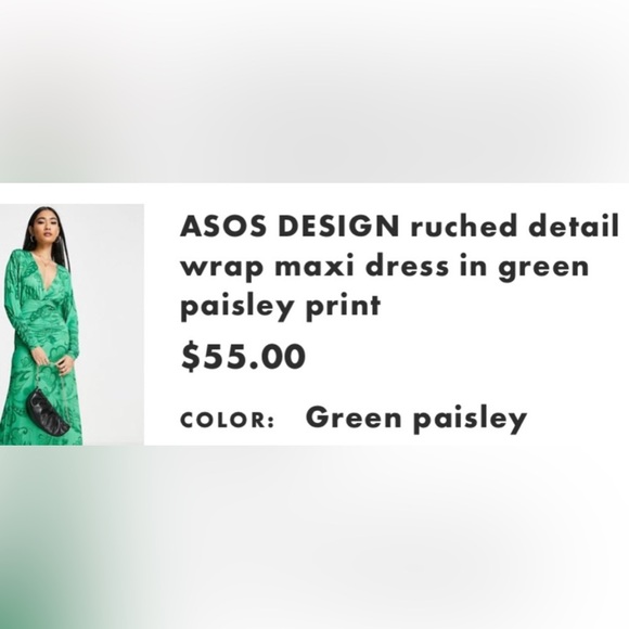 NWT ASOS WRAP MAXI DRESS SZ 10 US DUO-TONED GREENS RUCHED DETAIL - Picture 5 of 5